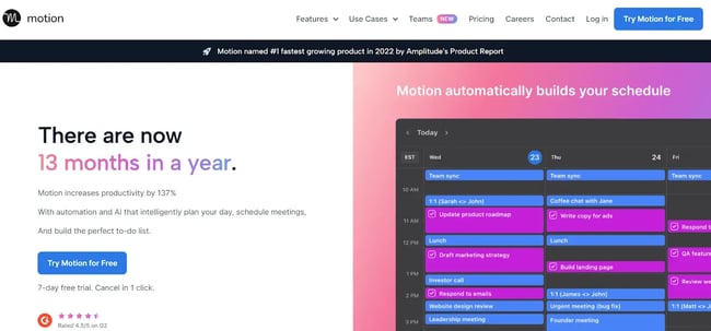ai in business analytics, screenshot of motion’s ai scheduling tool showing the ai-generated calendar